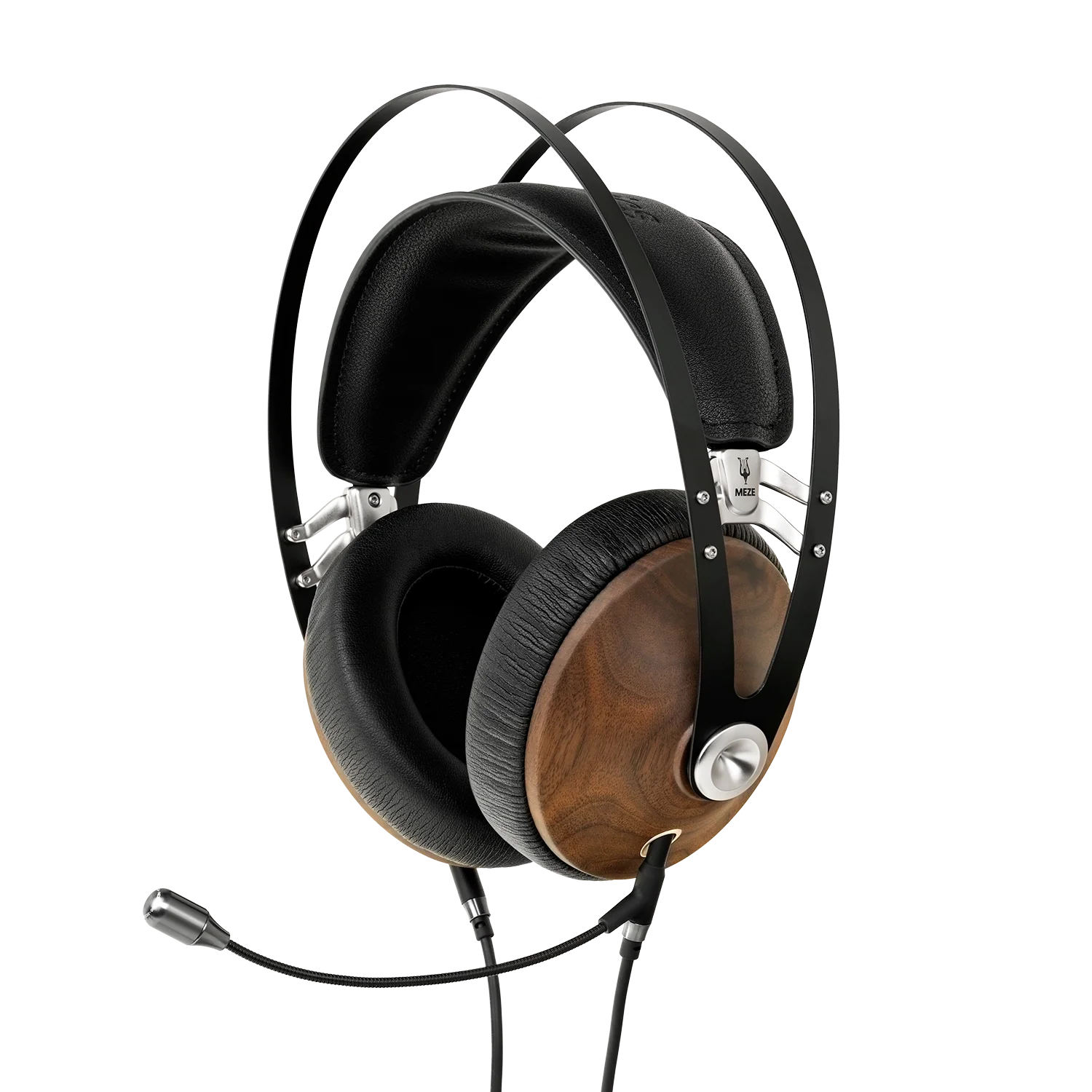 Meze Audio 99 Classics Walnut Silver closed back dynamic driver headphones with boom mic headset