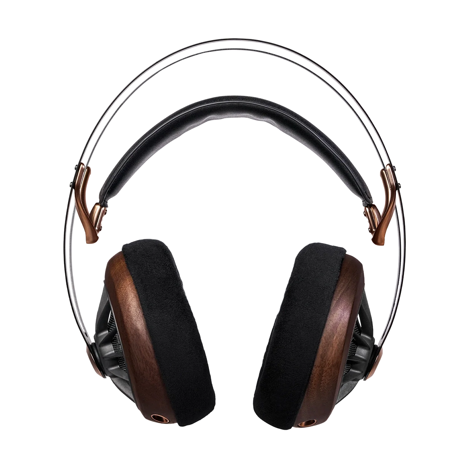 Meze Audio 109 PRO best open back audiophile headphones top view with walnut wooden cups and velvet earpads presentation