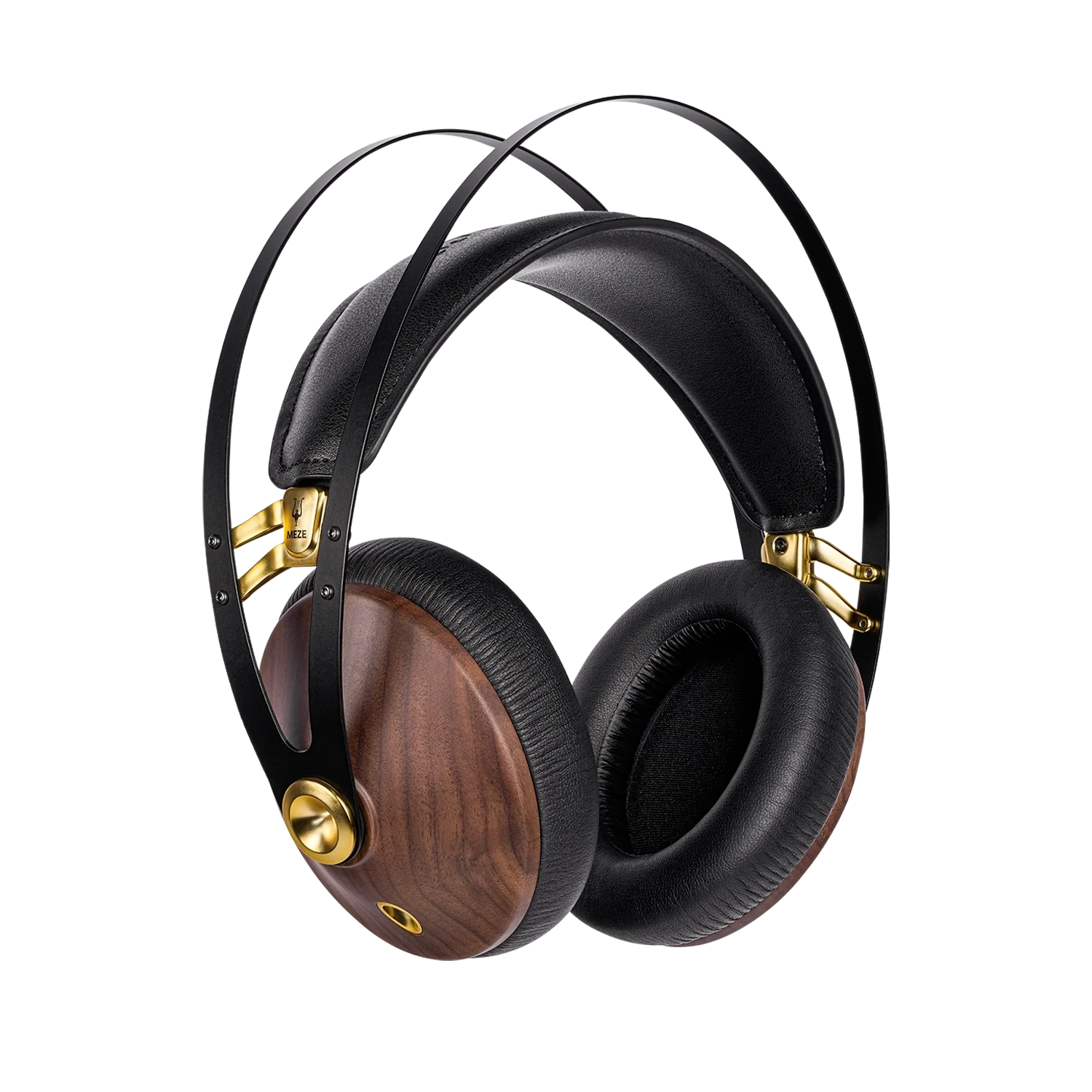 A pair of closed-back audiophile headphones with walnut wood ear cups and silver accents, designed for high-fidelity sound and comfort.